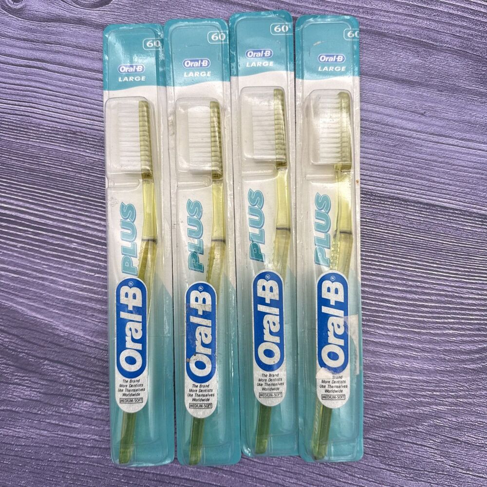 4 VTG Oral-B A-60 Plus Toothbrush 1999 MEDIUM Large End-Round Bristles 4ROW 8in